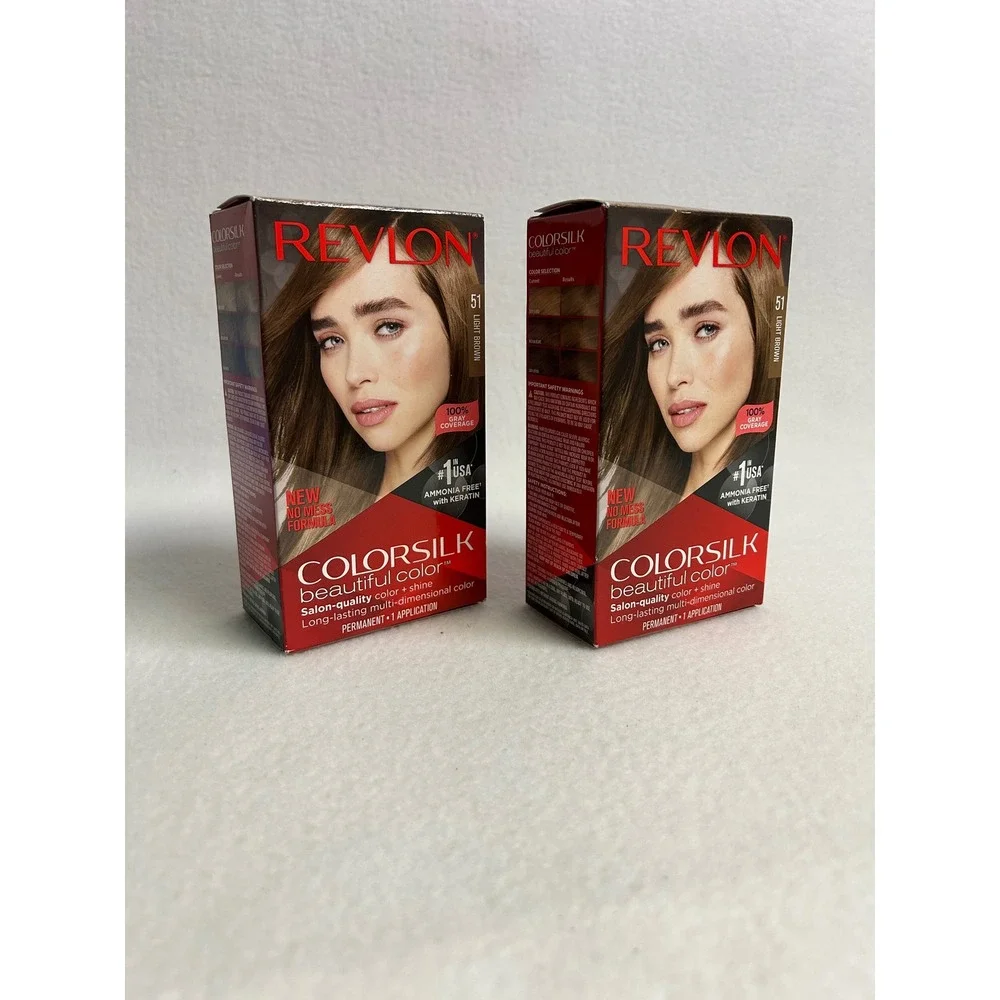 Permanent Gray Coverage Revlon‎ ColorSilk Women 2pk 51 Light Brown Ammonia Free